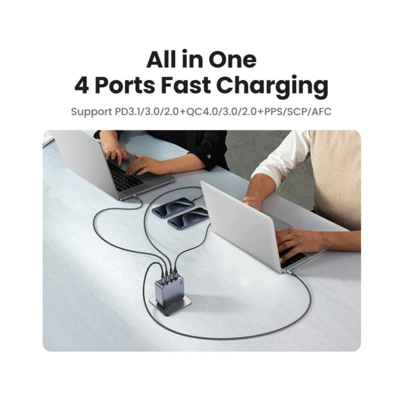 UGREEN Nexode Pro zidni punjač 160W, 3×USB-C/1×USB-A, USB-C kabel, GaN, sivi - Slika 4