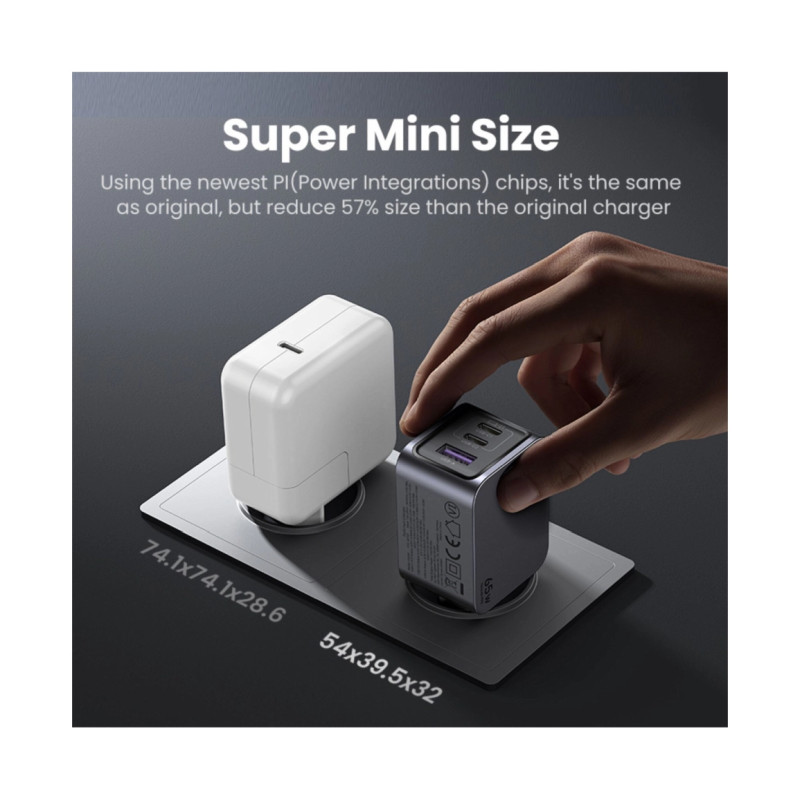 UGREEN Nexode Pro zidni punjač 65W, 2x USB-C, USB-A, USB-C kabel, GaN, sivi - Slika 2