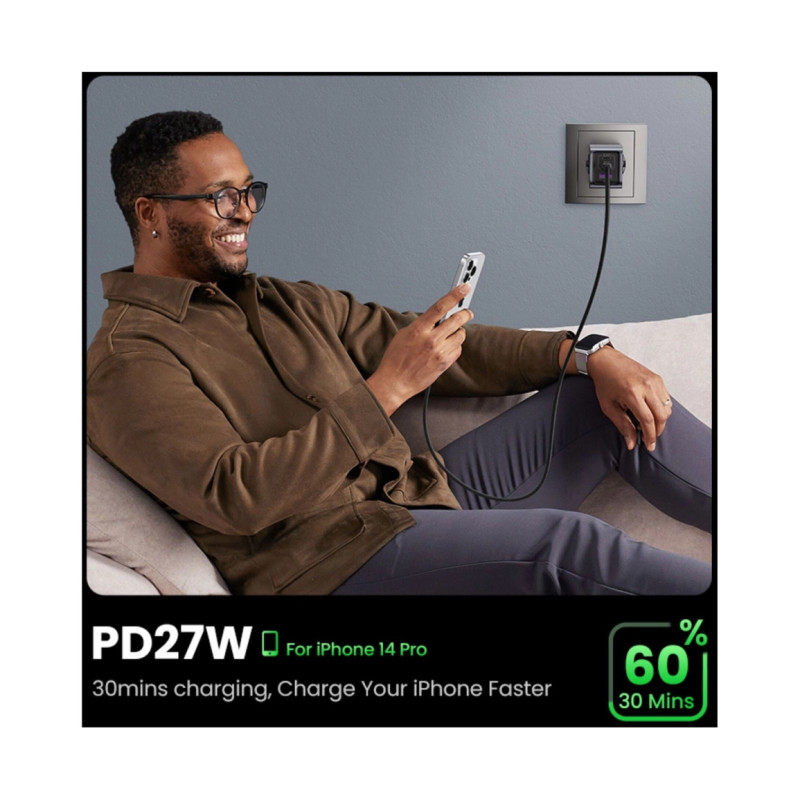 UGREEN Nexode Pro zidni punjač 65W, 2x USB-C, USB-A, USB-C kabel, GaN, sivi - Slika 5