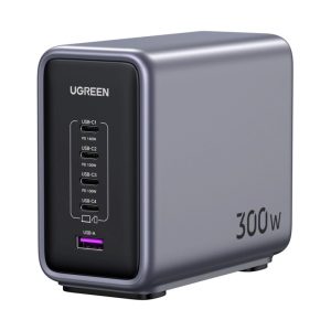 UGREEN Nexode GaN II Tech zidni punjač 300W, 4xUSB-C, 1xUSB-A, PD, sivi