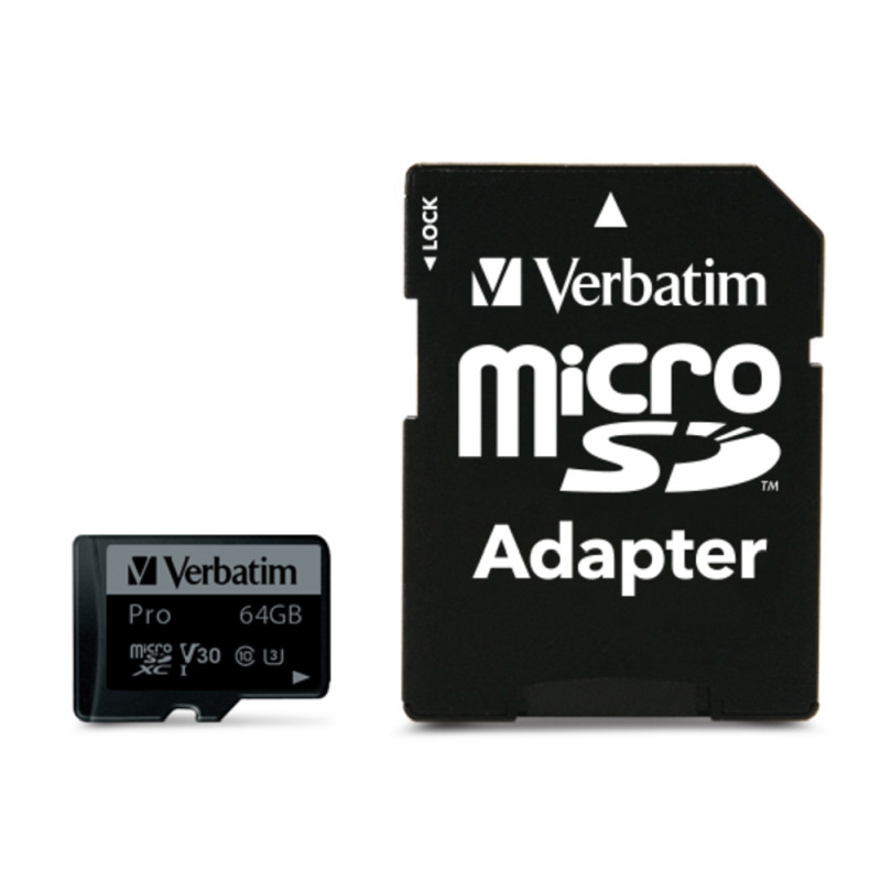 Verbatim memorijska kartica PRO Micro SDXC 64GB, U3, A2, V30, Class 10 Card + adapter - Slika 2