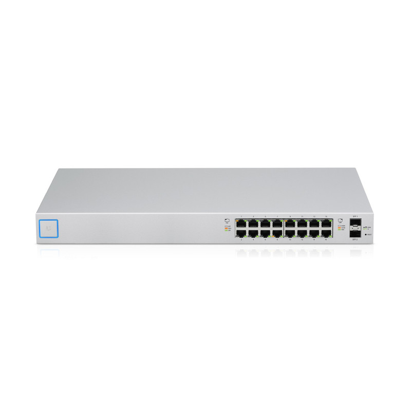 Ubiquiti UniFi Managed 16-port Gigabit Switch (8-port PoE+), 2× SFP, Rackmount (USW-16-PoE-Gen2)