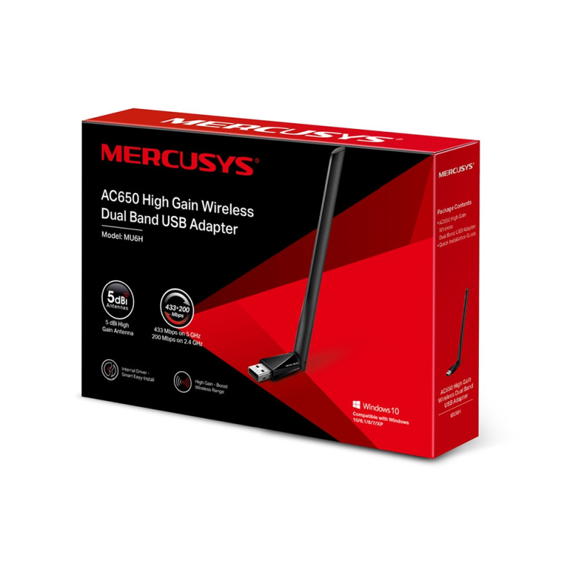 Mercusys AC650 bežični High-Gain Dual-Band USB adapter, 200Mbps/433Mbps (2.4GHz/5GHz), 802.11a/b/g/n/ac, 5dBi antena - Slika 9