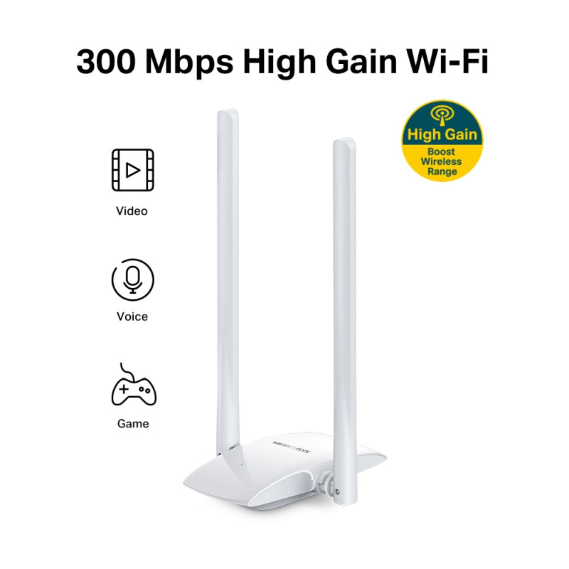 Mercusys MW300UH bežični High-Gain USB adapter, 300Mbps (2.4GHz), 802.11n/g/b, 2×2 MIMO, 2×5dBi antena - Slika 5