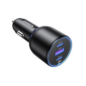 UGREEN auto punjač, 130W, 2x USB-C, USB-A, PD, QC 4.0, sivi