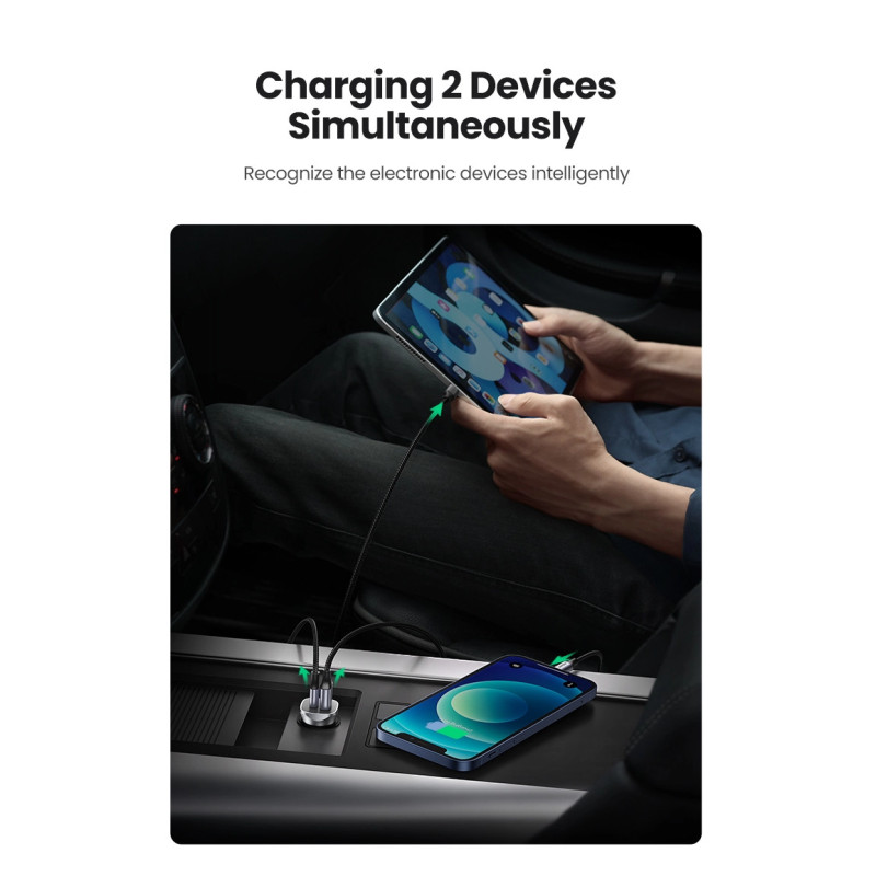 UGREEN auto punjač 30W, USB-C+USB-A, PD3.0/QC3.0, sivi - Slika 4