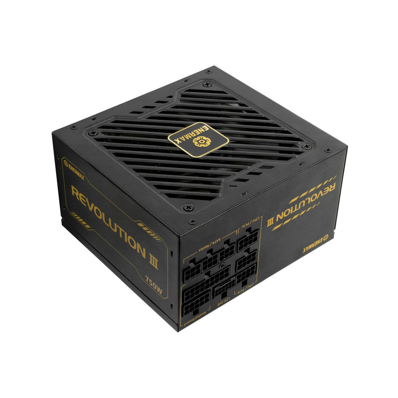 Enermax 750W Revolution III, ATX 3.1, 80+ GOLD, modularno, 3×PCIe, 9×SATA, 24-pina, 120mm ventilator