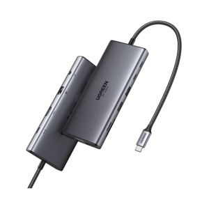 UGREEN 11-portni USB-C HUB na 2xUSB-A 3.2, 2xUSB-C 3.2, 1x AUX 3.5mm, 1x USB-A 3.0, 1x VGA utor, 1x HDMI 60 Hz, 1x RJ45 Ethernet konektor, 1x SD/TF čitač kartica utor, sivi