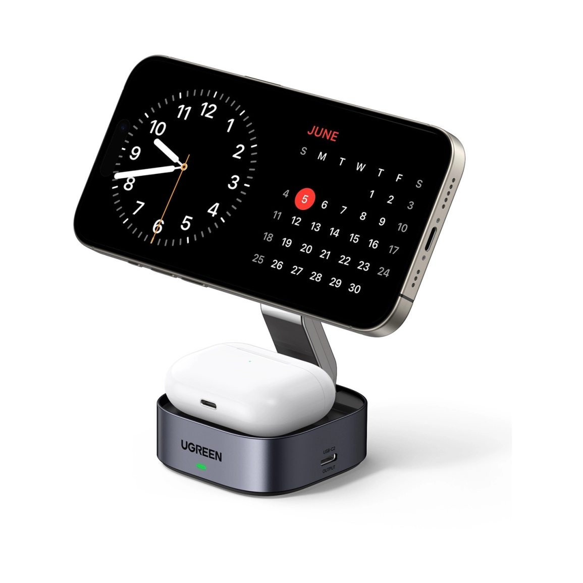 UGREEN 2in1 Qi2 Magnetic Foldable punjač, 15W, za Iphone 12-16, AirPods 3/2/Pro, sivi - Slika 2