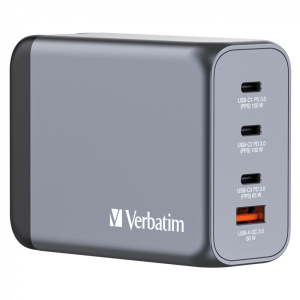 Verbatim GNC-200 GaN zidni punjač 200W, 4 priključka, 2 x USB-C PD 100 W / 1 x USB-C PD 65 W / 1 x USB QC 3.0