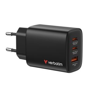 Verbatim GaN Essentials zidni punjač 65W, 2× USB-C i 1× USB-A, crni