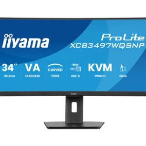 IIYAMA 34" XCB3497WQSNP-B1 UWQHD (3440×1440) curved VA, 21:9,350 cd/m2, 3000:1, HDMI x2, DP,  USB-C dock, RJ45, KVM switch, HAS 15cm,