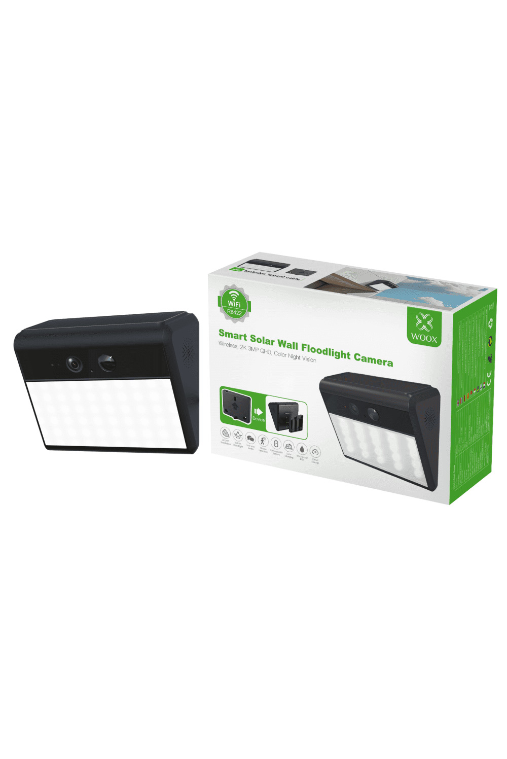 WOOX Smart solarna Wi-Fi sigurnosna kamera 2K s LED reflektorom i detekcijom pokreta, 2K (2304x1296), 3MP, IP67 ( - Slika 5