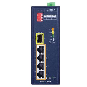 PLANET IP40 4-Port 10/100TX 802.3at PoE + 1-Port 100FX SFP Industrial Fast Ethernet Switch