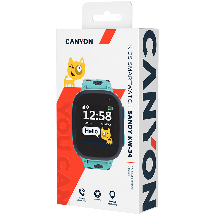 CANYON Sandy KW-34, Kids smartwatch, 1.44 inch colorful screen, GPS function, Nano SIM card, 32+32MB, GSM(850/900/1800/1900MHz), 400mAh battery, compatibility with iOS and android, Blue, host: 52.9*40.3*14.8mm, strap: 230*20mm, 42g - Slika 6
