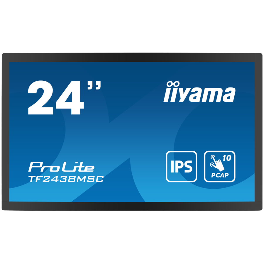 IIYAMA Monitor LED TF2438MSC-B1 TOUCH 23.8” 10pt Optical Bonded PCAP Open Frame 1920 x 1080 600cd 1000:1 5ms bonded PCAP HDMI DP USB landscape, portrait, face-up