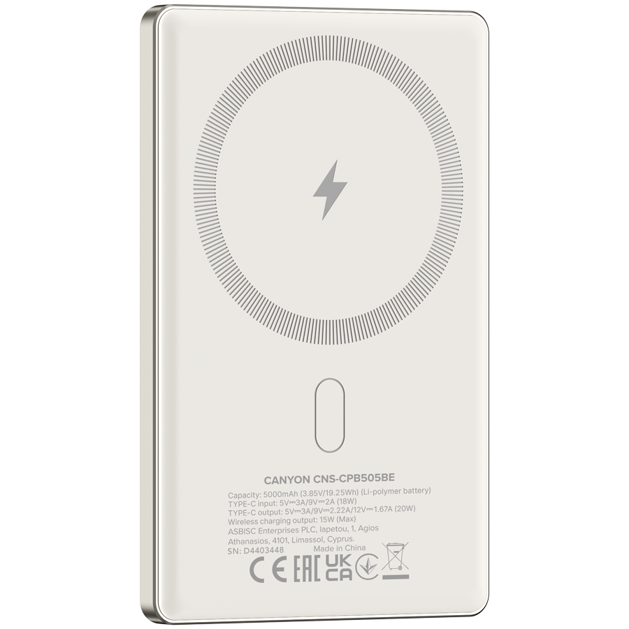 CANYON power bank OnPower 505 slim Magnetic 5000 mAh PD20W Bež - Slika 4