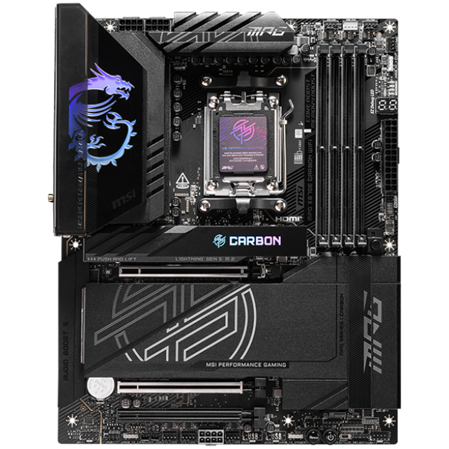 MSI MPG X870E CARBON WIFI, ATX, Socket AM5, 4x DDR5 Dual Channel DDR5 up to 8400(OC)MHz, 3x PCIe 3.0 x16 slot, 4x M.2 slot, 9x USB 10Gbps, 2x 10Gbps Type-C, 2x 40Gbps Type-C, HDMI, 7.1 HD Audio, 2.5+5G LAN, WiFI 7, BT, 3Y - Slika 2