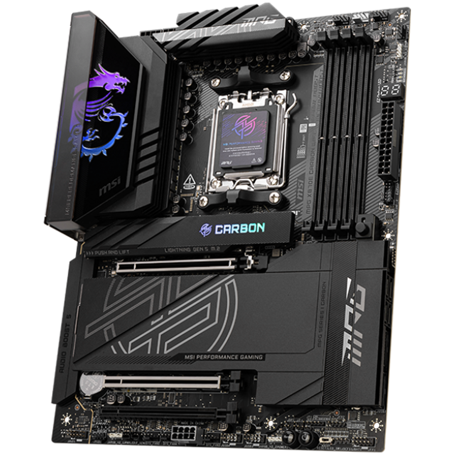 MSI MPG X870E CARBON WIFI, ATX, Socket AM5, 4x DDR5 Dual Channel DDR5 up to 8400(OC)MHz, 3x PCIe 3.0 x16 slot, 4x M.2 slot, 9x USB 10Gbps, 2x 10Gbps Type-C, 2x 40Gbps Type-C, HDMI, 7.1 HD Audio, 2.5+5G LAN, WiFI 7, BT, 3Y - Slika 3