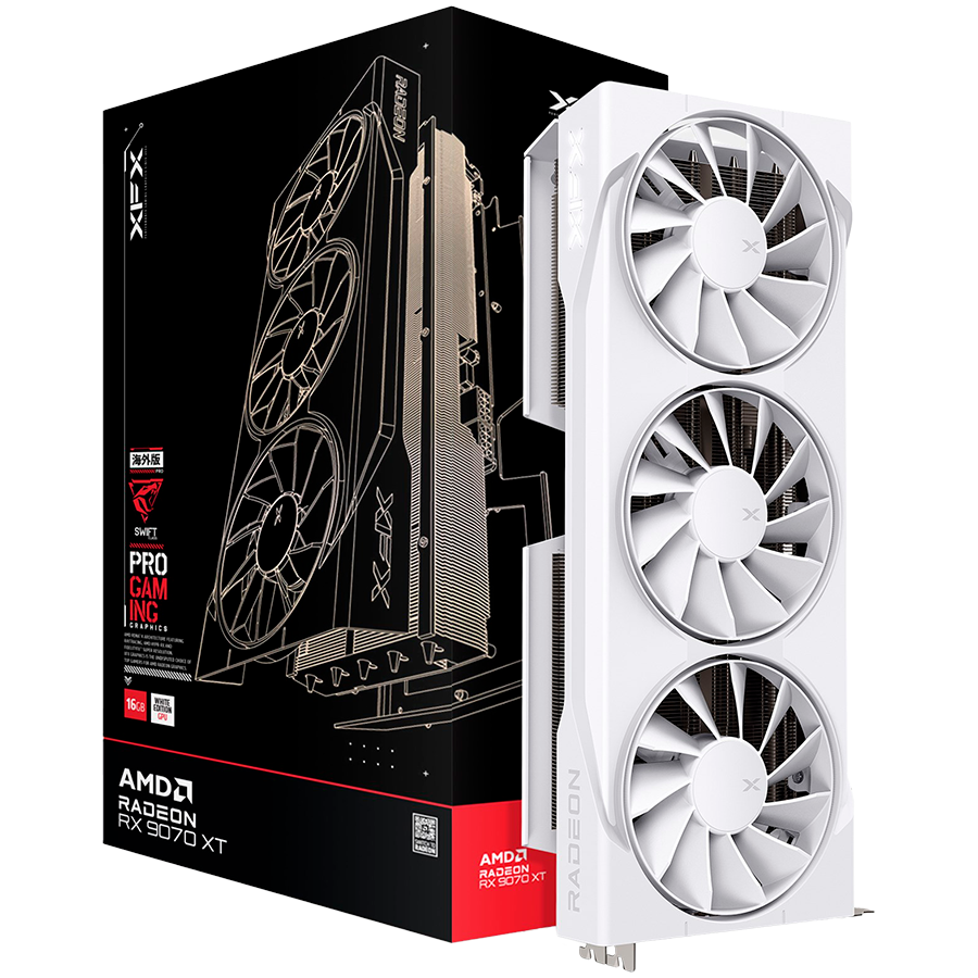 XFX Swift AMD Radeon RX 9070XT White Triple fan Gaming Edition with 16GB GDDR6 HDMI 3xDP, AMD RDNA 4