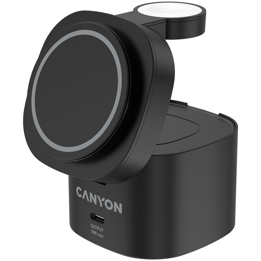 Canyon 4 in 1 Wireless Charging Stand, 30W max, Size: 70x70x70.3mm, weight: 414g, with 65W charger and 1M cable, black - Slika 2