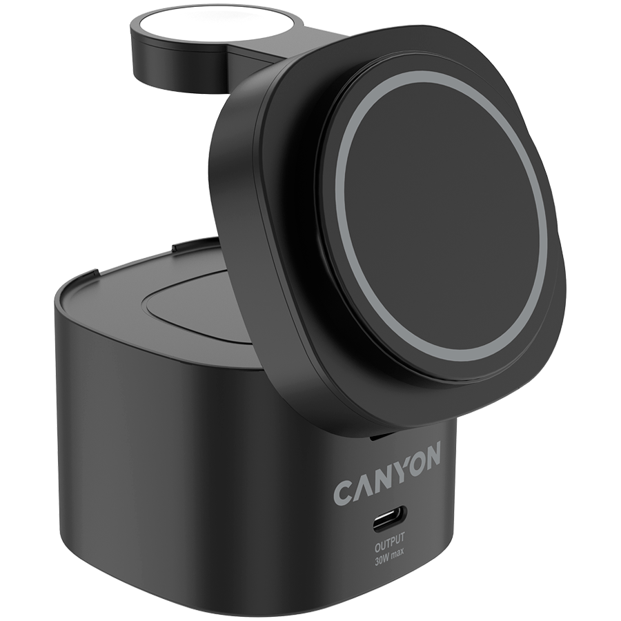 Canyon 4 in 1 Wireless Charging Stand, 30W max, Size: 70x70x70.3mm, weight: 414g, with 65W charger and 1M cable, black - Slika 3