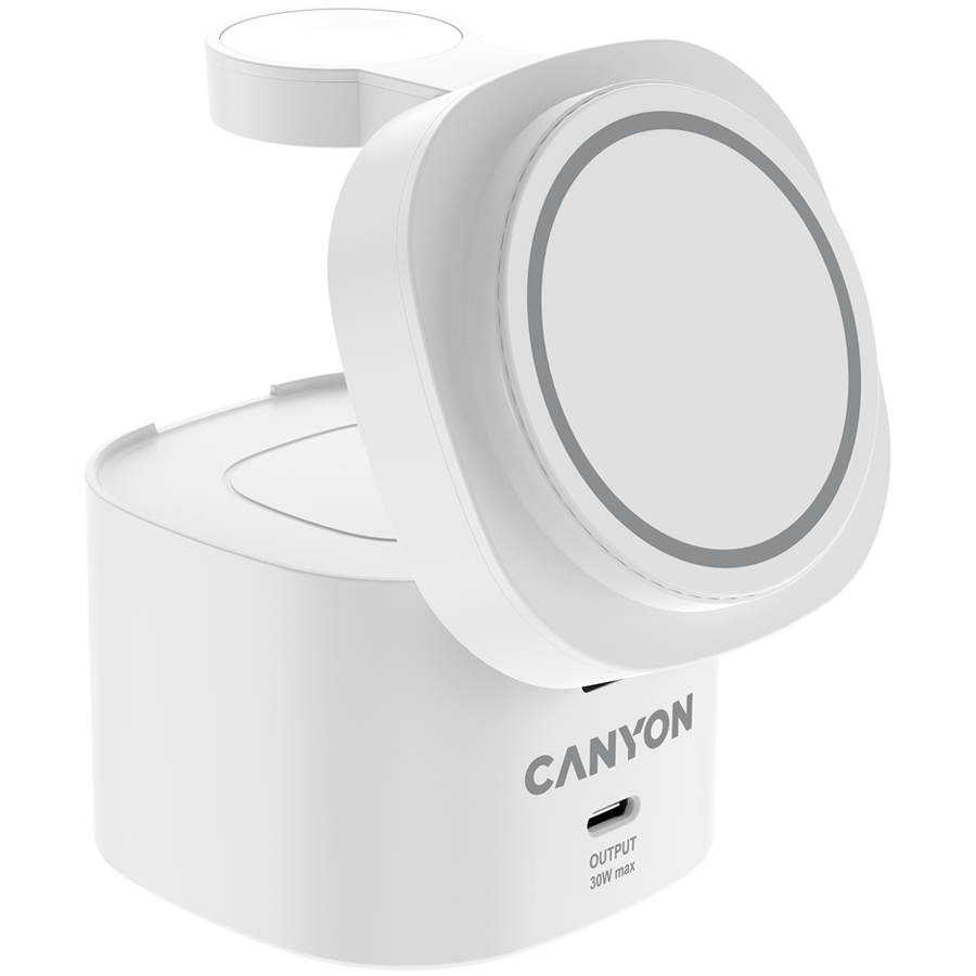 Canyon 4 in 1 Wireless Charging Stand, 30W max, Size: 70x70x70.3mm, weight: 414g, with 65W charger and 1M cable, white - Slika 3