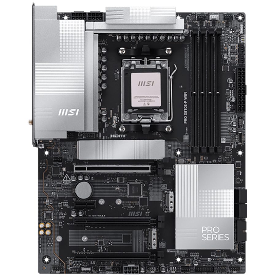 MSI PRO X870E-P WIFI, ATX, Socket AM5, 4x DDR5 Dual Channel DDR5 up to 8200(OC)MHz, 3x PCIe x16 slot, 3x M.2 slot, 4x USB 2.0, 2x USB 5Gbps, 2x USB 10Gbps, 1x 20Gbps Type-C, 1x 40Gbps Type-C, HDMI, 7.1 HD Audio, 5G LAN, WiFI 7, BT, 3Y - Slika 2