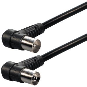 Transmedia IEC plug to IEC jack, Angled, 1,5m, Black