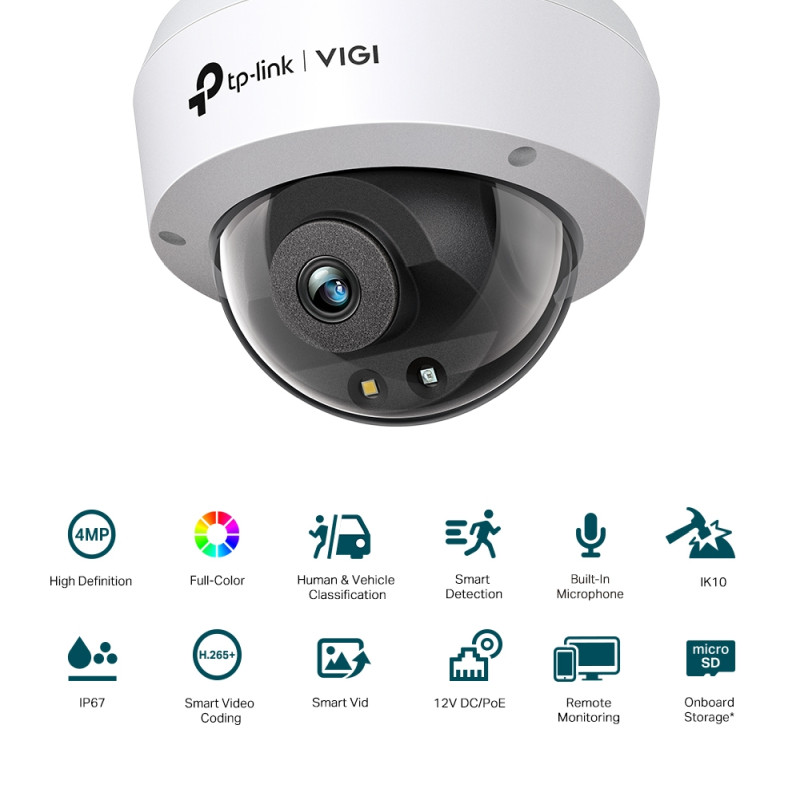 TP-Link vanjska IP Dome Full color HD kamera, H.265+ video, 4MP, 4mm leća, RJ45, PoE, microSD, Night Vision, detekcija pokreta, vodootporna IK10/IP67, VIGI app - Slika 3