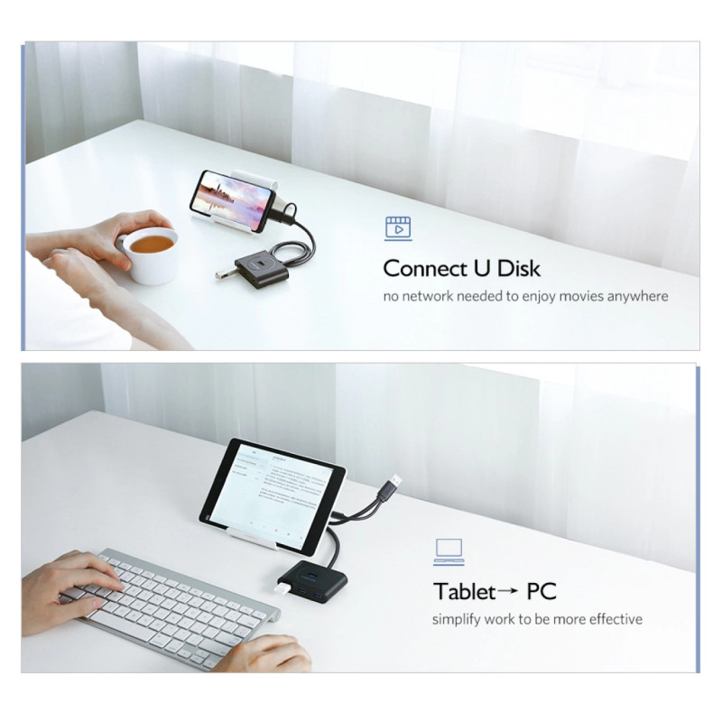 UGREEN 4-portni USB-A HUB 4xUSB-A 3.0, 1m, bijeli - Slika 4