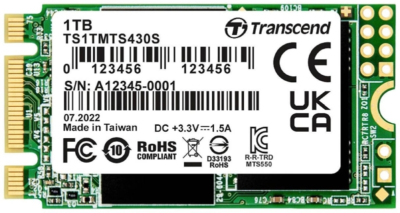 Transcend 1TB SSD SATA3 M.2 2242 3D NAND (MTS430S) - otvorena ambalaža