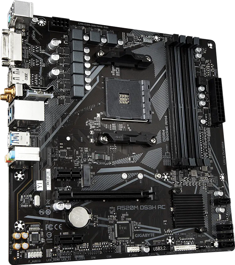 Gigabyte MB A520M DS3H AC, S.AM4, 4xDDR4/4733(OC), PCIe 3.0, G-LAN, HDMI/DP/DVI-D, WiFi, mATX - Slika 2