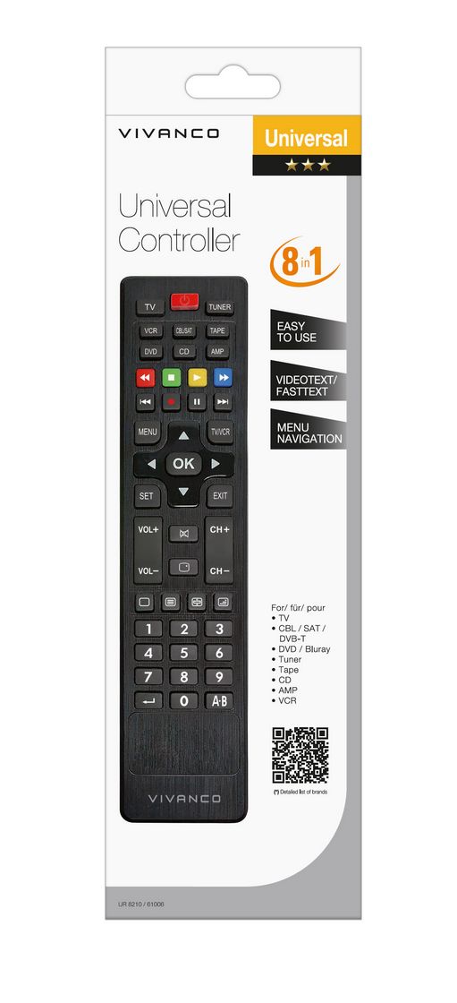 Daljinski upravljač VIVANCO UR 8210, 8u1 univerzalni, crni