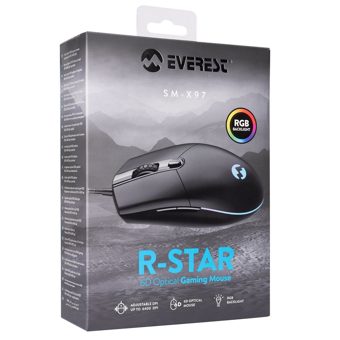 Miš EVEREST SM-X97 R-Star, žičani, RGB, 6400 DPI, crni - Slika 2