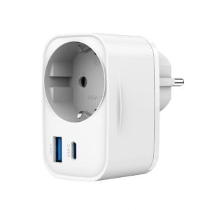 Gembird 2-port USB fast charger with pass-through AC socket, 20W, white
