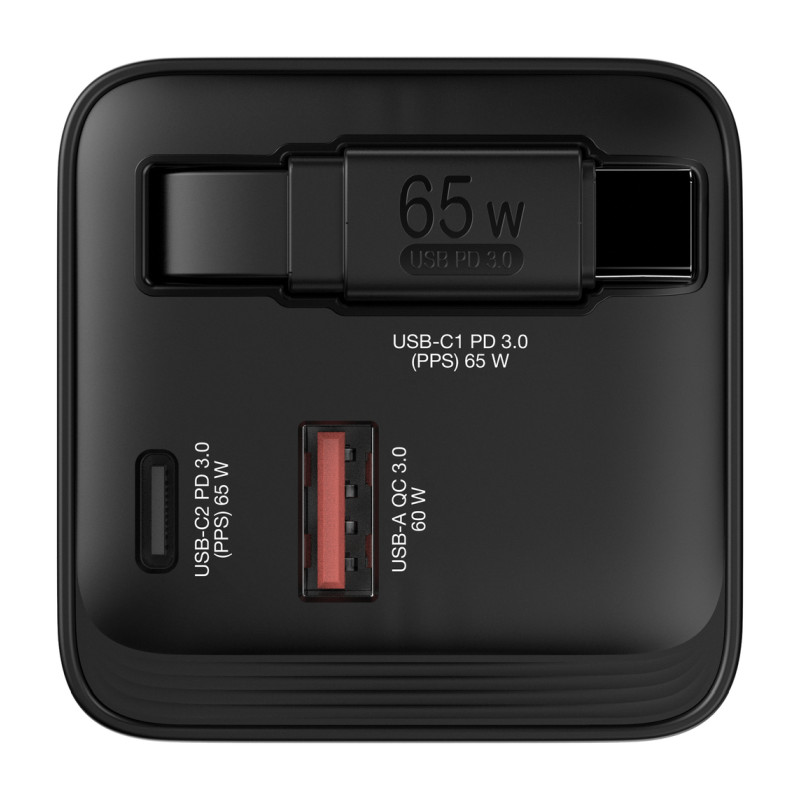 Verbatim GaN zidni punjač 65W, USB-C kabel na izvlačenje + 1×USB-A + 1×USB-C - Slika 7