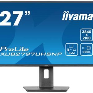 IIYAMA 27" XUB2797UHSNP-B1 4K UHD(3840x2160) IPS 16:9, Pivot, USB-C Dock (LAN/96W PD/DP-OUT), 4ms, 350cd/m2, RJ45, KVM, HDMI, DP, Speakers, USB HUB (3x3.2+1xC)