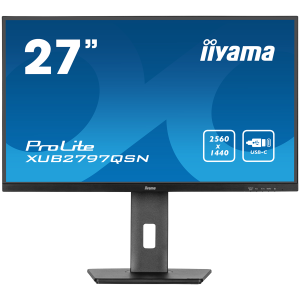 IIYAMA Monitor LED XUB2797QSN-B2 27" IPS 2560 x 1440 @100Hz 300 cd/m² 1300:1 1ms HDMI DP USB-C 65W RJ45 Daisy Chain USB Hub 3.2 height, swivel, tilt, pivot (rotation both sides), 3-side borderless design, matte finish