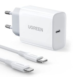 UGREEN zidni punjač 20W, USB-C, PD3.0/QC4.0, bijeli + USB-C/Lightning kabel 1.0m