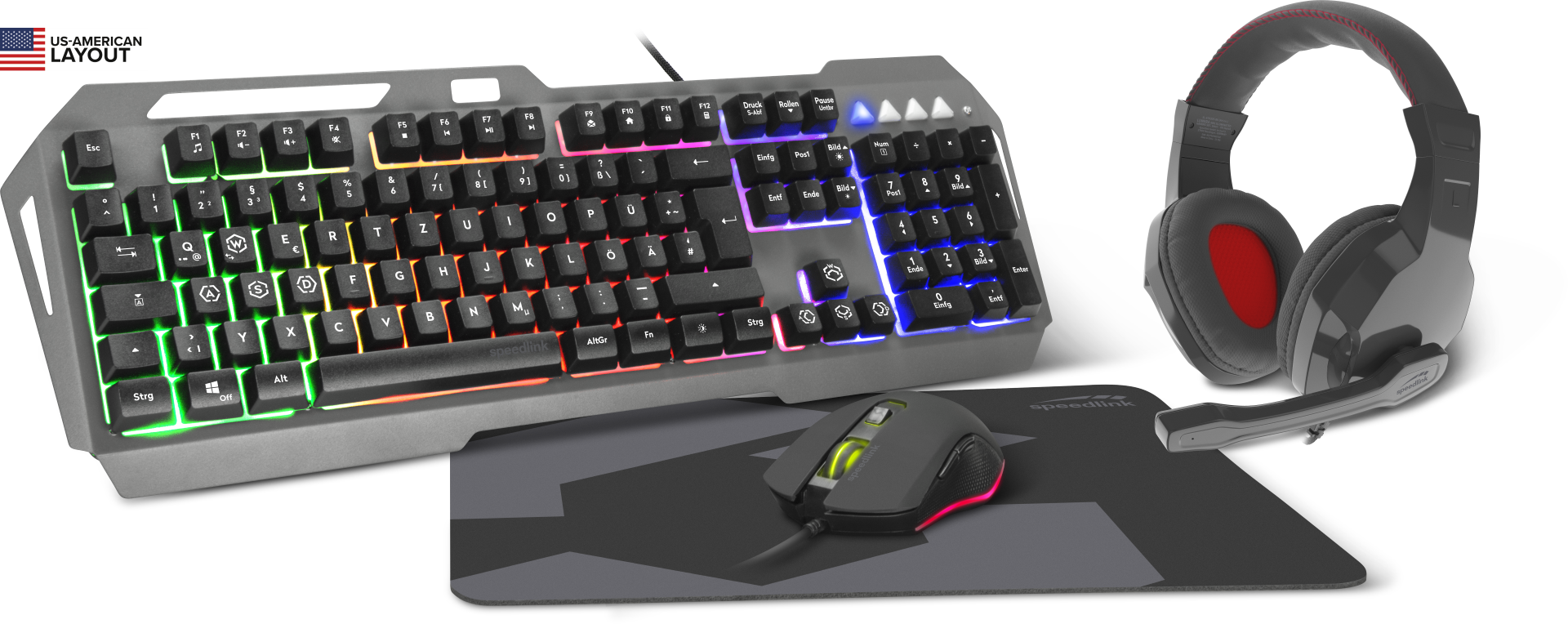 Set SPEEDLINK Lunera, 4 u 1, tipkovnica, miš, podloga, slušalice, US/HR layout