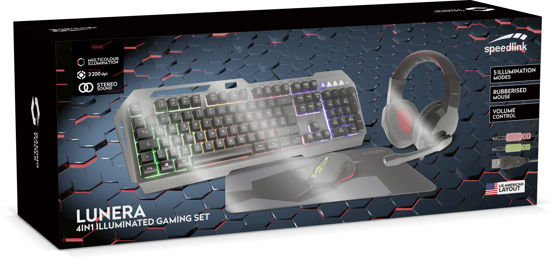 Set SPEEDLINK Lunera, 4 u 1, tipkovnica, miš, podloga, slušalice, US/HR layout - Slika 2