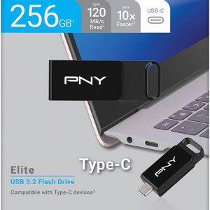 USB stick PNY Elite, 256GB, USB 3.2, Type-C, crni