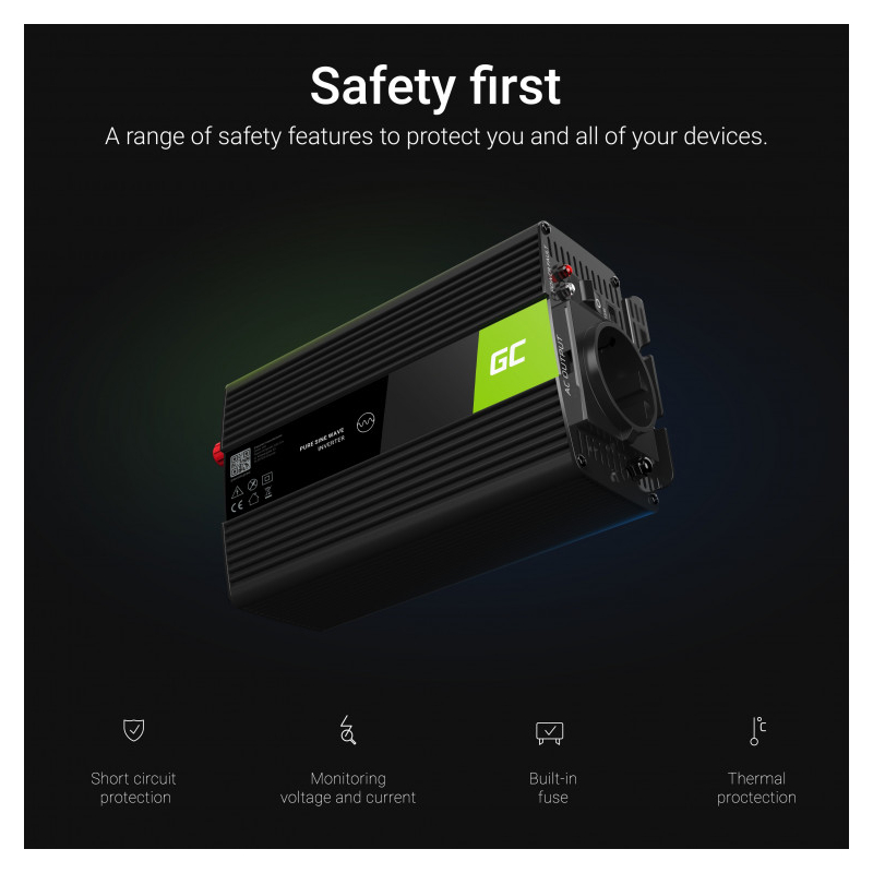 Green Cell strujni inverter 24V na 230V, 500W/1000W Pure Sine Wave (INV17) - Slika 3