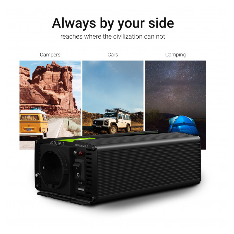 Green Cell strujni inverter 24V na 230V, 500W/1000W Pure Sine Wave (INV17) - Slika 5