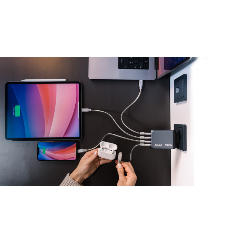 Verbatim GNC-100 GaN zidni punjač 100W, 2×USB-C PD 100W / 1×USB-C PD 65W / 1× USB-A QC3.0 - Slika 5