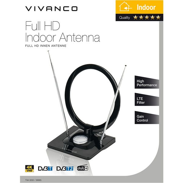 Antena VIVANCO 38885, Full HD, unutarnja, prstenast dizajn, podesiva, LTE Filter