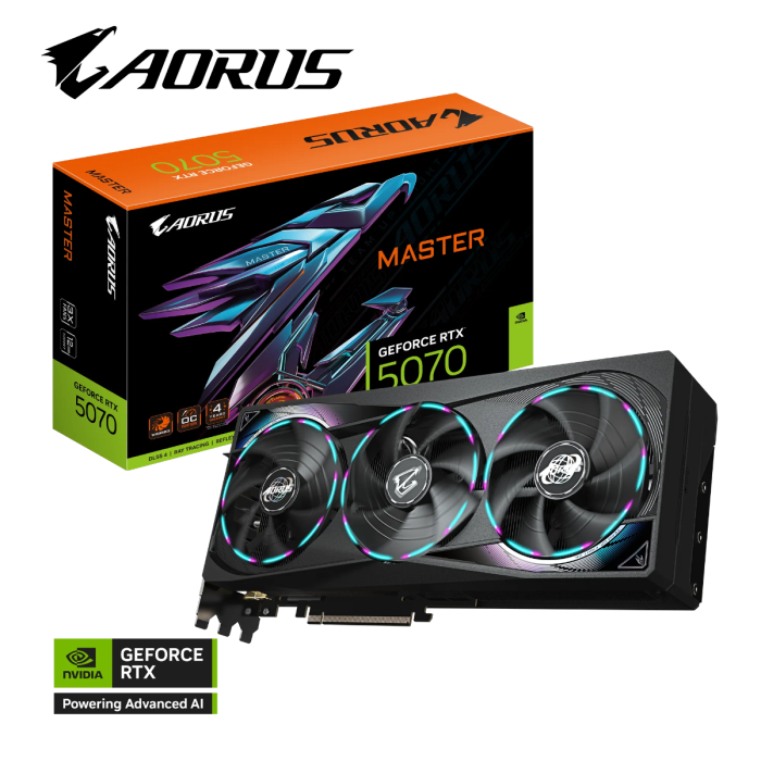 GIGABYTE AORUS GeForce RTX 5070 MASTER 12G graphics card, 12GB GDDR7, PCI-E 5.0